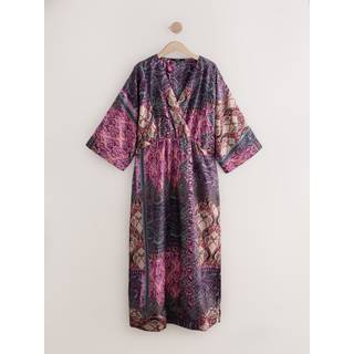 Next Pink & Purple Paisley Print Kimono Sleeve Waisted Midi Dress