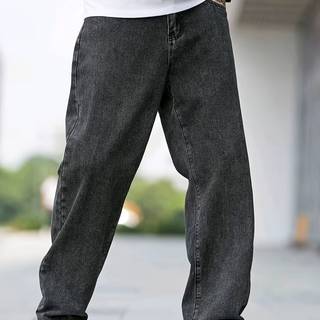 TEMU Men's Black Jeans Loose Fit Versatile American Streetwear