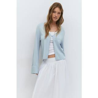 Gina Tricot-Folded sleeve knitted cardigan-Cardigans-Blå-S-Dame