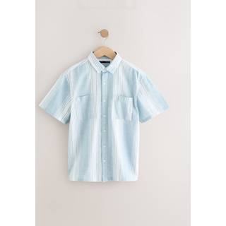 Next Pale Blue Short Sleeve Linen Blend Stripe Shirt (3-16yrs)