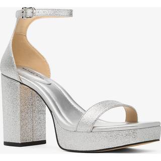 MK Merriam Glitter Embellished Leather Platform Sandal - Silver - Michael Kors - EU 41
