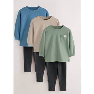 Next Blue/Stone/Green Long Sleeve Top and Leggings Set 3 Pack (3mths-7yrs)