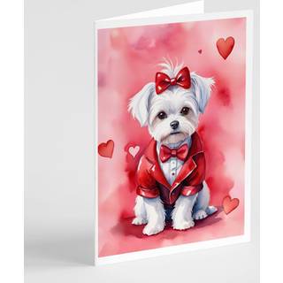 Caroline's Treasures DAC5387GCA7P maltese Mine Valentine lykønskningskortpakke med 8 blanke kort med konvolutter, finurlig A7 -størrelse 5x7 tomm