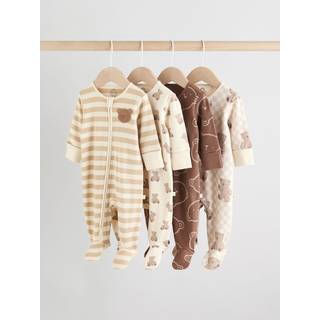 Next Brown Baby Bear Print Two Way Zip Sleepsuits 4 Pack (0mths-2yrs)