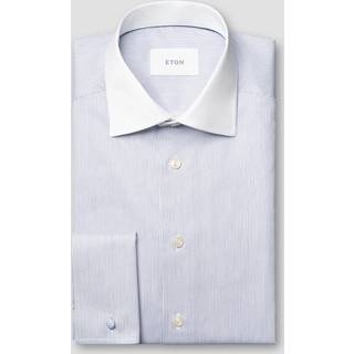 Fine Striped White Collar Signature Twill Slim Skjorte, Dark Blue, 42