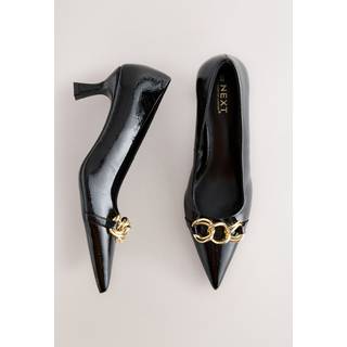 Next Black Patent Chain Trim Pointed Court Heels - EU 35.5 (UK 3)