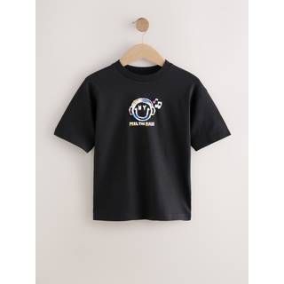 Next Black Smile Headphones Relaxed Fit Short Sleeve Graphic Print T-Shirt (3-16yrs)