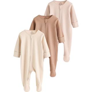 Next Beige Baby Two Way Zip Sleepsuits 3 Pack (0-2yrs)