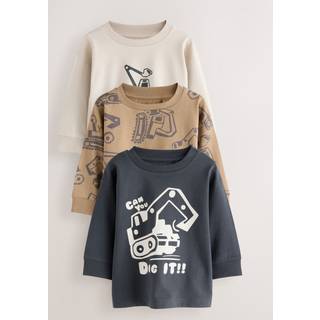 Next Black/Brown Digger Long Sleeve Graphic Print T-Shirts 3 Pack (3mths-7yrs)