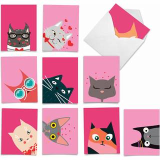 Det bedste kortfirma - 10 Assorterede Valentine's Day Note Cards (4 x 5,12 tommer) - Boksede Valentine -kort Bulk s?t med konvolutter - Kitties o