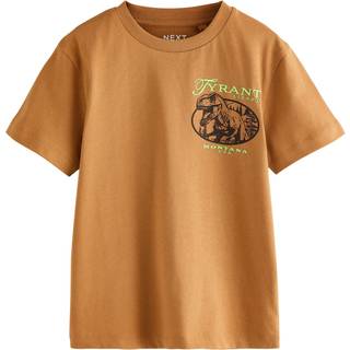 Next Tan Dino Back Print Regular Fit Short Sleeve Graphic T-Shirt (3-16yrs)