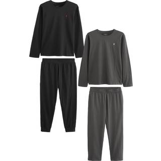 Next Black/Grey Long Sleeve Cuffed 100% Cotton Pyjamas 2 Pack