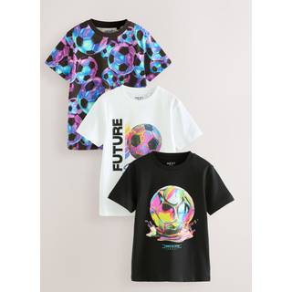 Next Black/White/Multi Football Regular Fit Graphic Print Short Sleeve T-Shirts 3 Pack (3-16yrs)