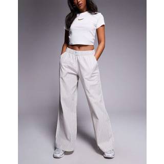 Løse Nike Sportswear Chill Poplin-bukser med mellemhøj talje og striber til kvinder - grå - M (EU 40-42)