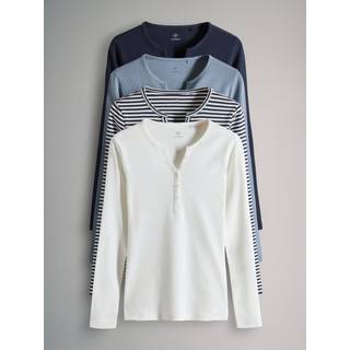 The Set The Set Navy/Blue/Stripe/White 4 Pack Ribbed Henley Long Sleeve T-Shirts