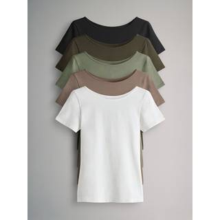 The Set The Set Cream/Taupe Brown/Light Green/Khaki/Black 5 Pack Scoop Back Fittted Short Sleeve T-Shirts