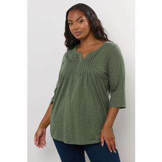 Yours Curve Yours Curve Green Pintuck Henley Top