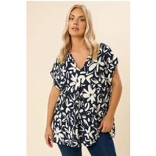 Yours Curve Yours Curve Blomsterprintet bluse med plisseret front