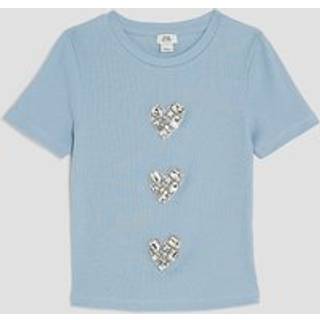 River Island River Island Blue Girls Ribbed Heart T-Shirt