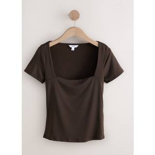 Next Chocolate Brown Slim Fit Short Sleeve Sqaure Neck Soft Touch Slinky Polyamide T-Shirt