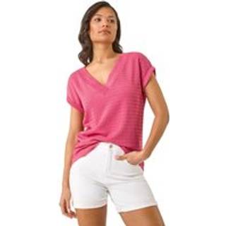 Roman Roman Pink Bubble Crepe V-Neck Stretch T-Shirt