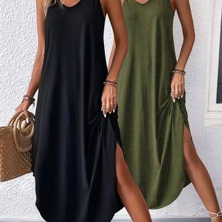 TEMU 2pcs Solid Color Sleeveless Tee Dress, Casual Tank Dress For , Women's Clothing