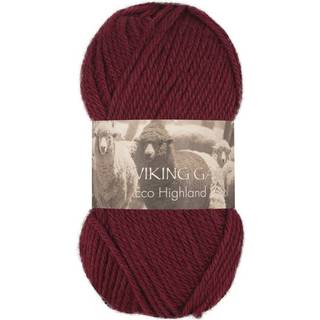 Viking Eco Highland Wool 258 Mørk burgunder Indhold: 100% Uld Vægt/længde: 50 gram = ca. 110 meter Anbefalede pinde: 4-4.5 mm Strikkefasthed: 10 cm = 20 m Vask: Finvask Max 30 ºC / Tørres fladt.