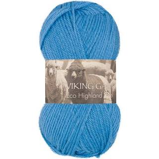 Viking Eco Highland Wool 223 Mellemblå Indhold: 100% Uld Vægt/længde: 50 gram = ca. 110 meter Anbefalede pinde: 4-4.5 mm Strikkefasthed: 10 cm = 20 m Vask: Finvask Max 30 ºC / Tørres fladt.