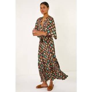 Roman Roman Black Geo Print V-Neck Frill Maxi Dress - 44