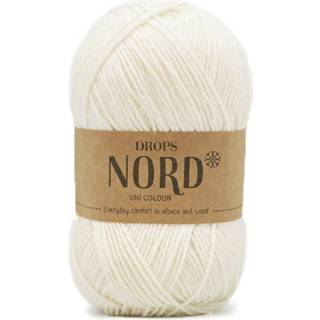 DROPS Nord 01 Natur (Uni Colour) Indhold: 45% Superfin Alpaca, 30% Polyamid, 25% Peruviansk Highland Uld Garngruppe: A (23 - 26 masker) / 4 ply / fingering Vægt/længde: 50 g = ca. 170 meter Anbefalede pinde: 3 mm Strikkefasthed: 10 x 10 cm = 24 m x 32 p Håndvask, max 30°C / Tørres fladt.
