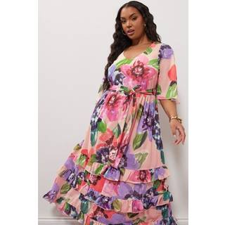 Yours Curve Yours Curve London Blomster Tiered V-hals Maxikjole - EU 54-56 (UK 26-28)