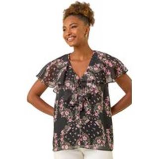 Roman Bluse med Roman Blomster Tryk og flæseudskæring
