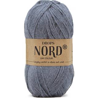 DROPS Nord 16 Jeansblå (Uni Colour) Indhold: 45% Superfin Alpaca, 30% Polyamid, 25% Peruviansk Highland Uld Garngruppe: A (23 - 26 masker) / 4 ply / fingering Vægt/længde: 50 g = ca. 170 meter Anbefalede pinde: 3 mm Strikkefasthed: 10 x 10 cm = 24 m x 32 p Håndvask, max 30°C / Tørres fladt.