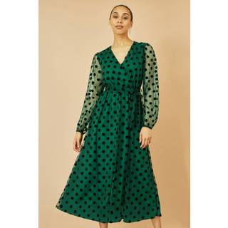 Yumi Yumi Green Spot Mesh Wrap Midi Skater Dress - 38