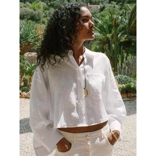 Reiss Reiss White Solena Oversize Linen Cropped Shirt - EU 44 (UK 16)