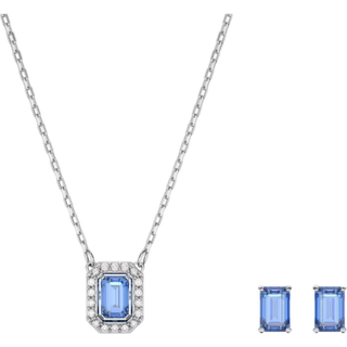 Una Set, Oktagon-Schliff, Blau, Rhodiniert