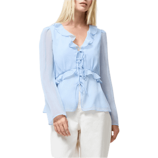 French Connection French Connection Blue Emina Chiffon Frill Tie Up Top