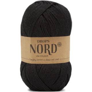 DROPS Nord 02 Sort (Uni Colour) Indhold: 45% Superfin Alpaca, 30% Polyamid, 25% Peruviansk Highland Uld Garngruppe: A (23 - 26 masker) / 4 ply / fingering Vægt/længde: 50 g = ca. 170 meter Anbefalede pinde: 3 mm Strikkefasthed: 10 x 10 cm = 24 m x 32 p Håndvask, max 30°C / Tørres fladt.