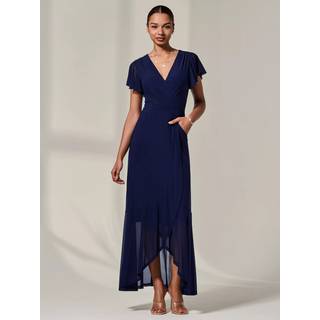 Jolie Moi Jolie Moi Blue Plain Wrap Mesh Maxi Dress - 10