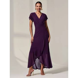 Jolie Moi Jolie Moi Purple Plain Wrap Mesh Maxi Dress - EU 44 (UK 16)