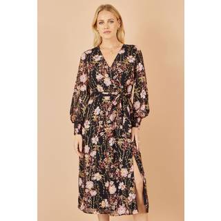 Yumi Yumi Black Foiled Floral Print Wrap Midi Dress - EU 42 (UK 14)