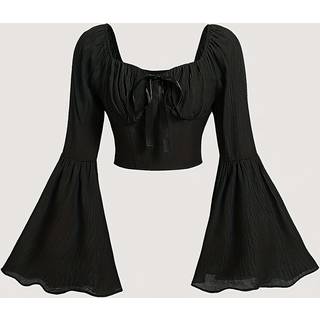 TEMU Solid Color Front-tie Short Blouse Sleeves