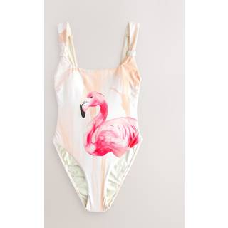 Next Cream/Pink Flamingo Placement Print Tummy Control Scoop Neck Swimsuit
