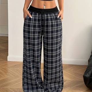 TEMU Print Drawstring Waist Wide Leg Pants
