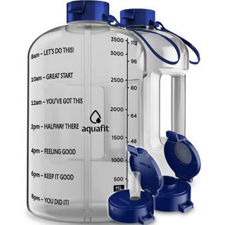 Aquafit One Gallon vattenflaska med tidsmarkör - 128 oz vattenflaska med halm - gymnastikflaska med rem - stor vattenflaska - återanvändbara vatt