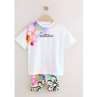Next White Graffiti Oversized T-Shirt Cycle Top and Shorts Set (3-16yrs)