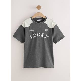 Next Oversized Kortærmet T-shirt med Rund hals, sporty grafisk Tryk og kontrastfarvede skulderpaneler i vasket materiale