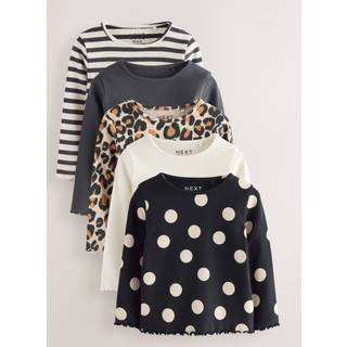 Next Black/White Long Sleeve Rib Tops 5 Pack (3mths-7yrs)