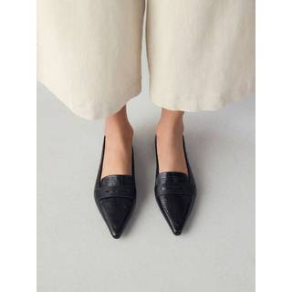 Next Black Croc Effect Embossed Forever Comfort Premium Leather Pointed Toe Loafers