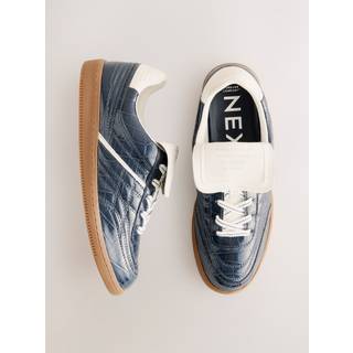 Next Navy Croc Effect Forever Comfort Fold Over Lace-Up Trainers